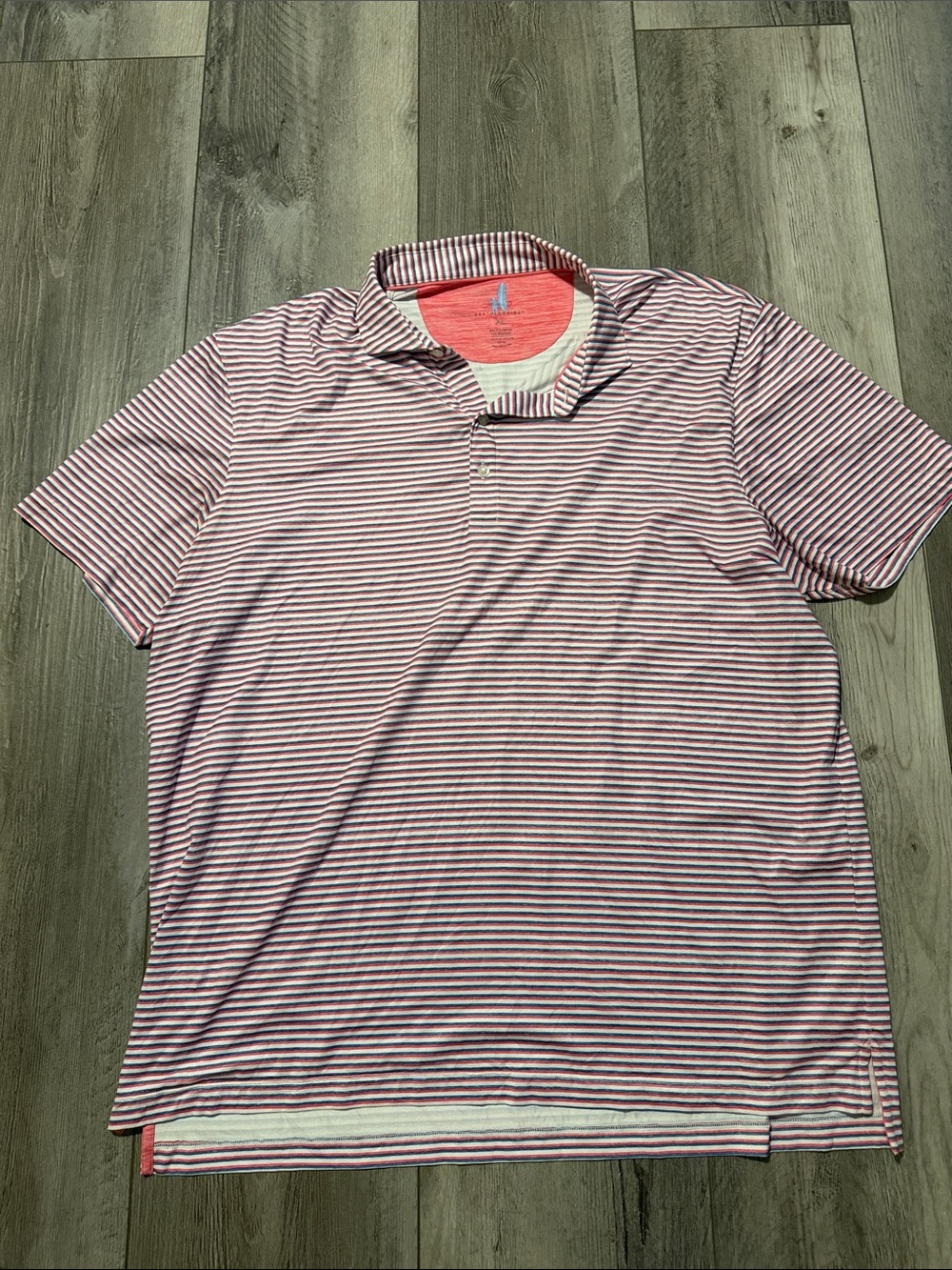 johnnie-O Men's Red and White Striped Polo